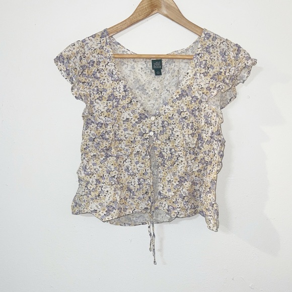 wild fable Tops - Wild fable women’s floral open front ruffle rayon top